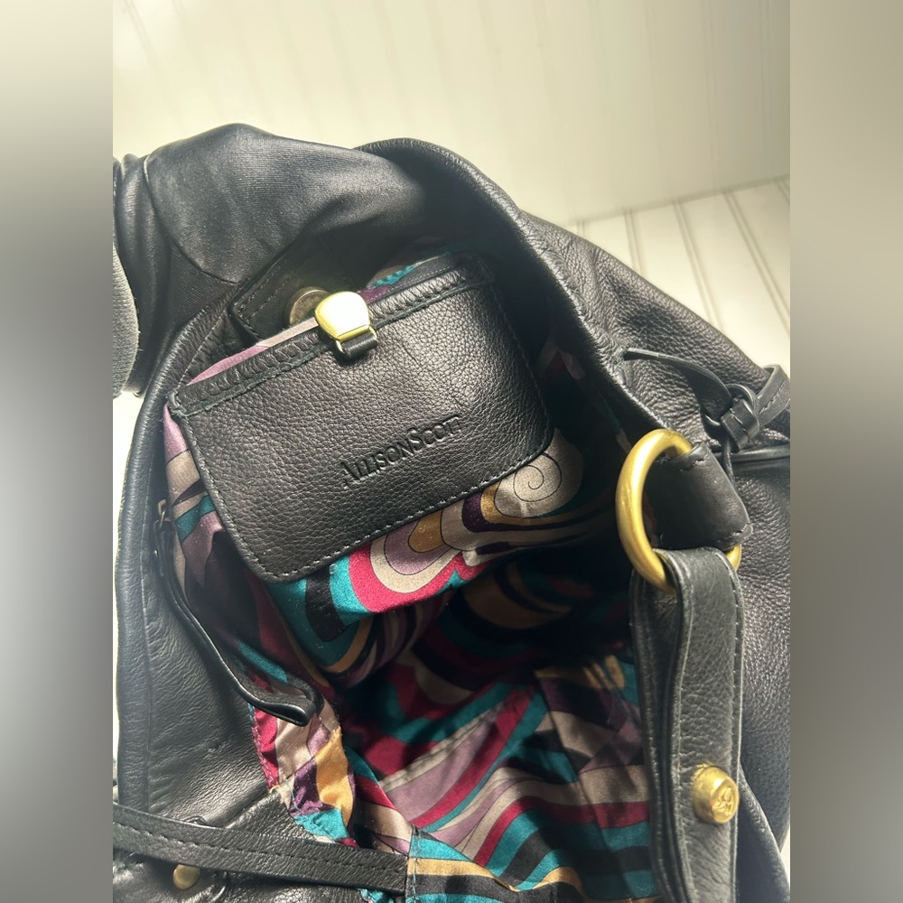 Allison Scott Y2K Black Leather Hobo Shoulder Bag Multi Pocket Gold Hardware - Picture 6 of 12